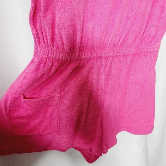 Vintage 70s Barbiecore Hot Pink Terry Cloth Romper - Picture 3 of 16